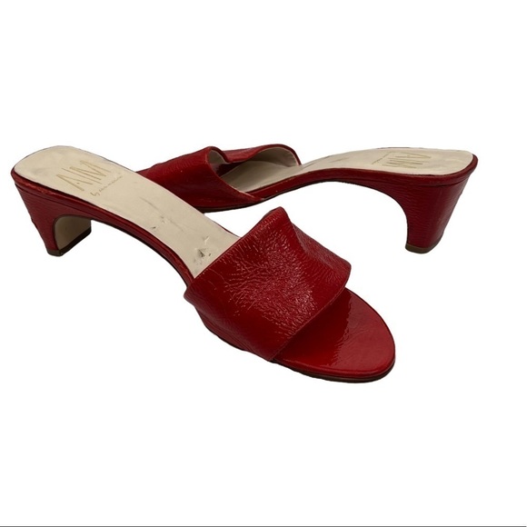 Ann Marino Red Leather Block Heel Slide Sandals Size 9 1/2 Women’s - Picture 1 of 11
